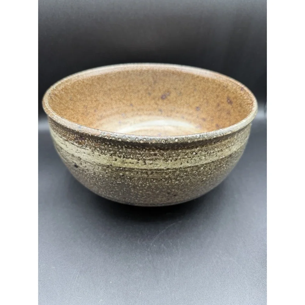 VTG Large Studio Art Pottery Handmade Ceramic Bowl Brown Speckled Glaze 9.5x5
